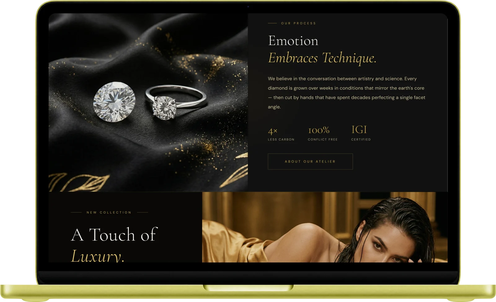 Lumière brand story page on a laptop