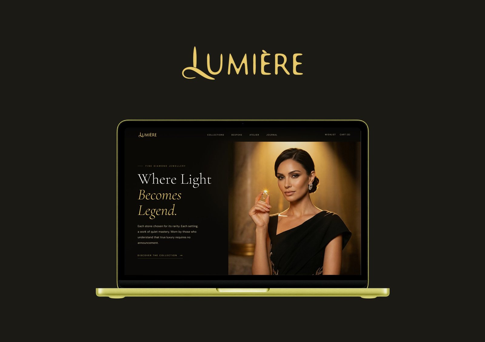 Lumière homepage hero on a laptop, with the Lumière logo above